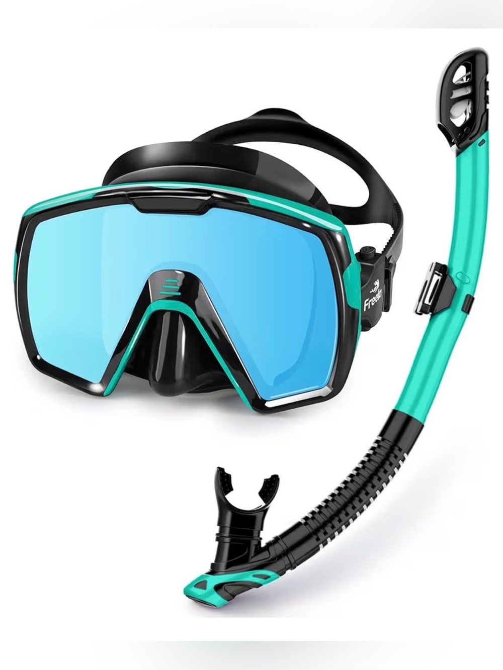 Adult Dry Snorkel Set Anti Fog No Leak Tempered Glass Blue Lens Mask